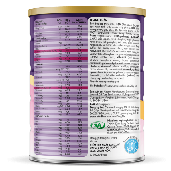 SỮA PEDIASURE ÍT NGỌT (VANILLA) 850G (1-10 tuổi) - Hình ảnh 3