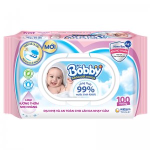 BOBBY Khăn ướt Hồng Có mùi - 100 miếng