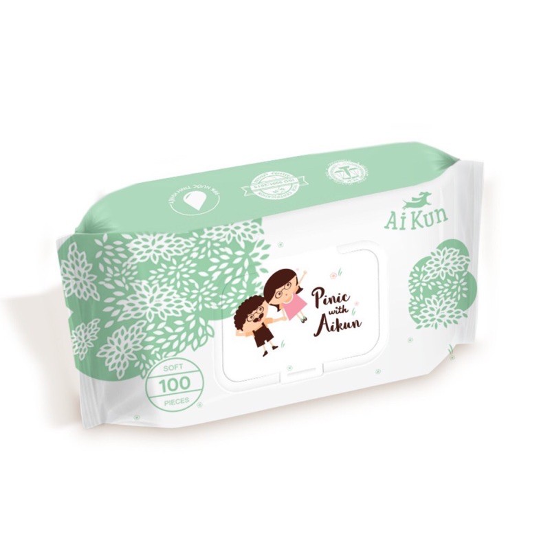 KHĂN ƯỚT AIKUN Xanh Lá bi 100 Tờ