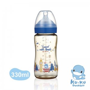 KUKU Bình Sữa PPSU Cổ Rộng Phiên bản London 330ml - Xanh