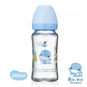 KUKU Bình Sữa Thủy Tinh Cổ Rộng 240ml