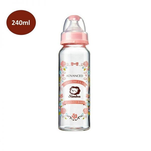 SIMBA Bình sữa thủy tinh siêu bền Cổ Chuẩn 240ml - Màu Hồng