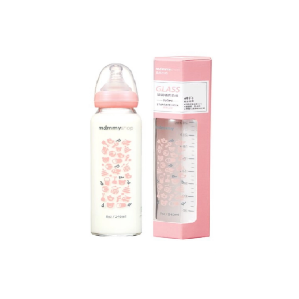 MAMMY Shop Bình sữa thủy tinh Cổ Rộng 240ml - Màu Hồng