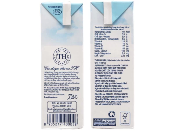 Sữa TH True Milk Nguyên Chất 180ml (4 hộp) - Hình ảnh 2